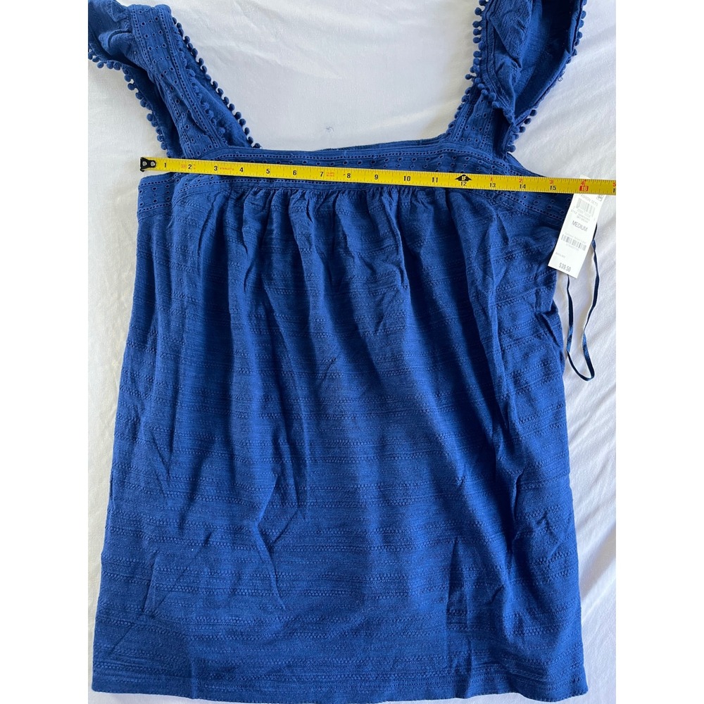 Style & Co Sky Dream Blue Ruffle Pom Pom Eyelet Tank Top Medium NEW - Picture 5 of 7